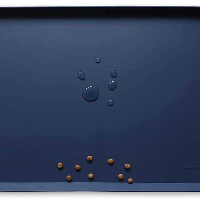 Hoki Found Large Silicone Pet Food Mats Tray - Non Slip Pet Dog Cat Bowl Mats Placemat - Dog Pet Cat Feeding Mat - Waterproof Dog Cat Food Mats -Pet Water Mats for Floors - French Navy,24'' x 16''.