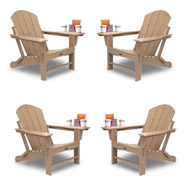 FOOWIN Adirondack Chair Set of 4, Lounge Chair w/4 in 1 Cup Holder Trays, Folding Patio Chairs Weather Resistant, Fire Pit Chair for Deck, Garden, Backyard & Lawn Furniture (Set of 4, Bronw)