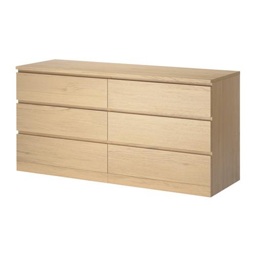 MALM				6-drawer dresser, white stained oak veneer