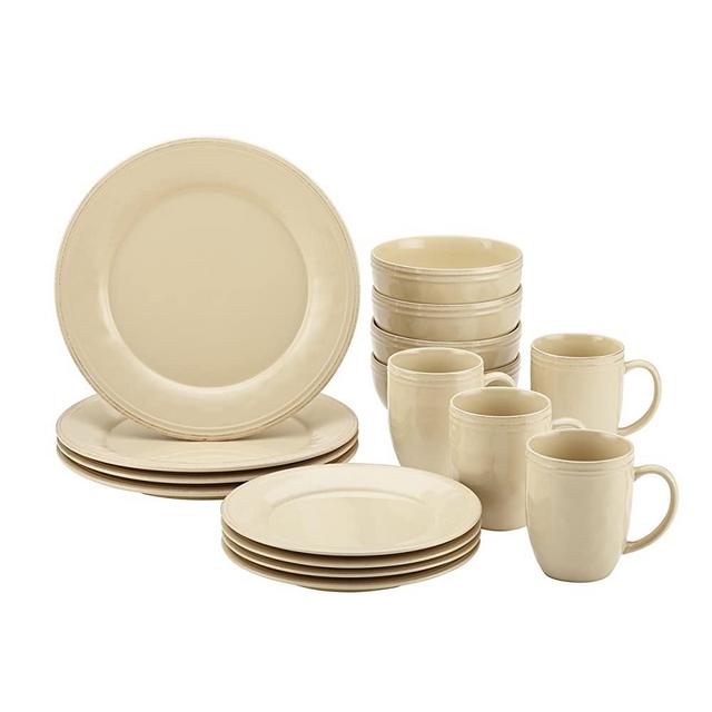 Rachael Ray Cucina Dinnerware 16-Piece Stoneware Dinnerware Set, Almond Cream