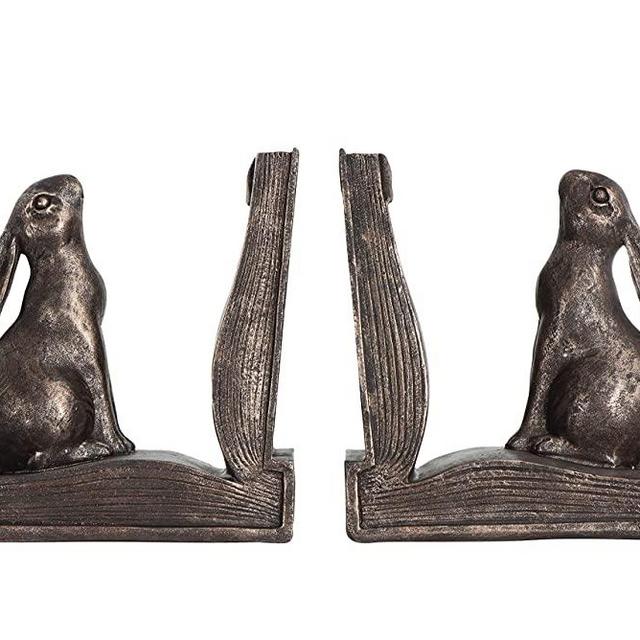 Creative Co-op Rustic Rabbit on Book Resin (Set of 2 Pieces) Bookends, Bronze