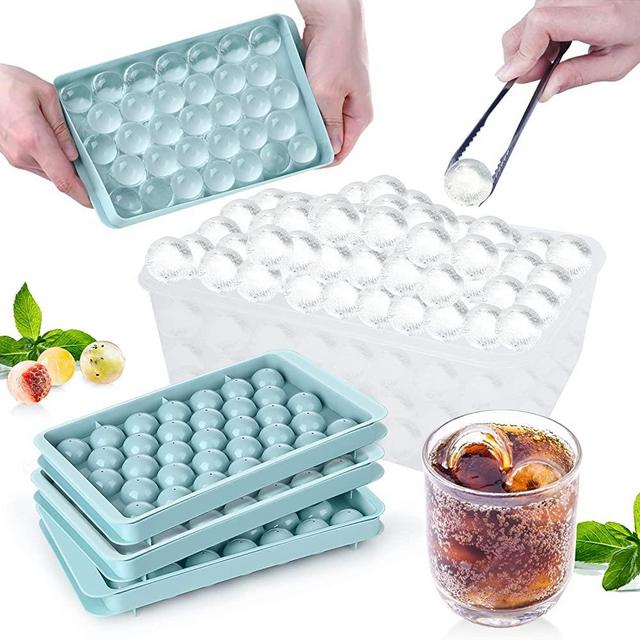 Miaowoof Ice Cube Tray Balls,Round Ice Ball Maker Mold for Freezer,Sphere Ice Cube Tray Making 1.2in X 99PCS Circle Ice Chilling Cocktail Whiskey Tea Coffee(3Pack Blue Ice trays & Ice Bin & Ice tong)