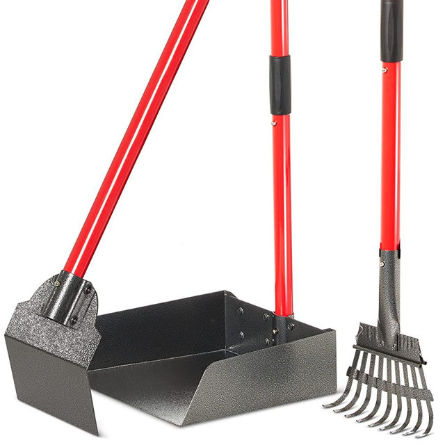 Pawler Dog Pooper Scooper - Heavy Duty Metal Dog Poop Scoopers w/Handle, Spade, Rake, and Storage Clip - Use on Yard, Grass, Dirt, Concrete for Small, Medium & Large Pet Dogs