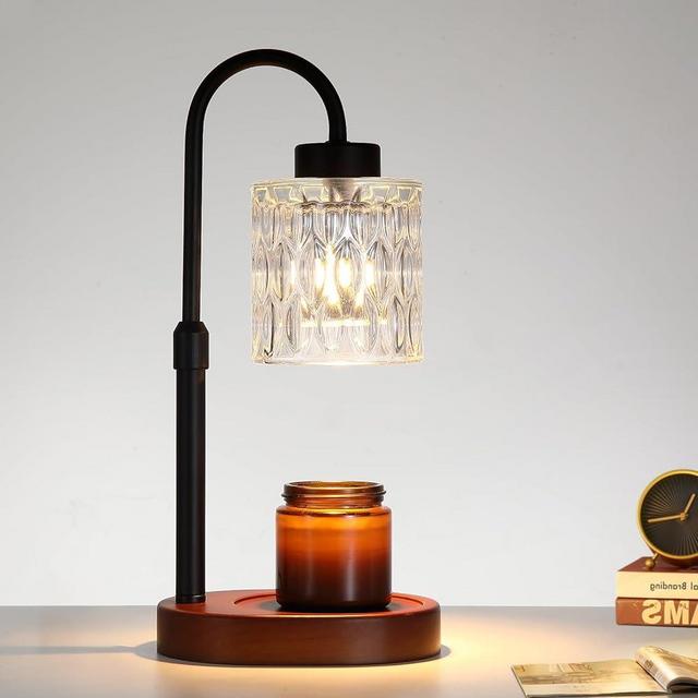 MEIXISUE Black Candle Warmer Lamp with Dimmer and Timer,Home Decor Lamp for Scented Jar,Electric Wax Melt Warmer,Mother's Day/Birthday/Christmas Gifts for Mom/Wife,Adjustable Height,with 2 Bulbs