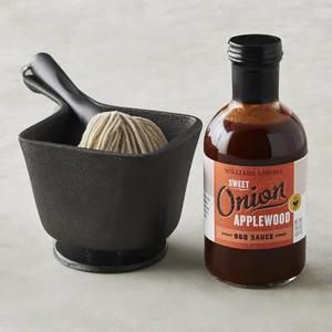 WILLIAMS SONOMA - No-Burn Cast-Iron Sauce Pot & BBQ Sauce Set