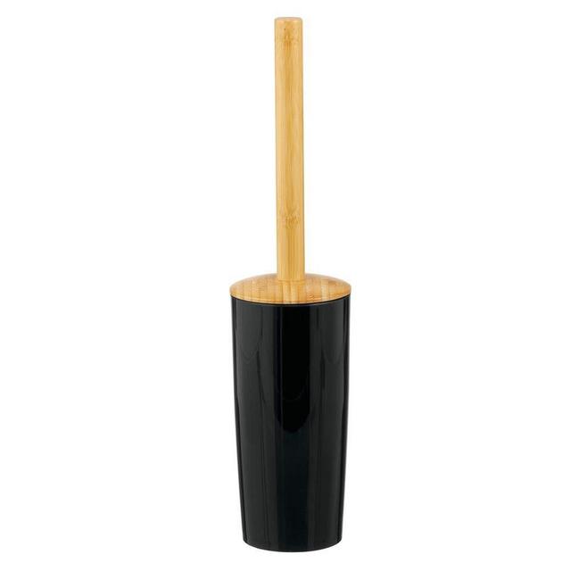 mDesign Decorative Compact Bamboo Freestanding Toilet Bowl Brush and Holder for Bathroom Storage and Organization - Bamboo Handle/Plastic Base - Space Saving, Sturdy, Deep Cleaning - Black/Natural