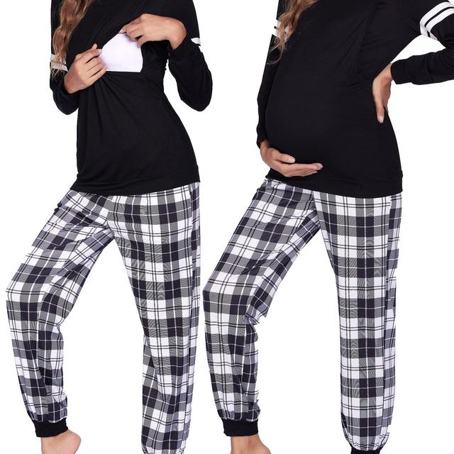 Ekouaer Materntiy Nursing Pajamas Sets Long Sleeve Breastfeeding Pajamas with Jogger Pants for Hospital