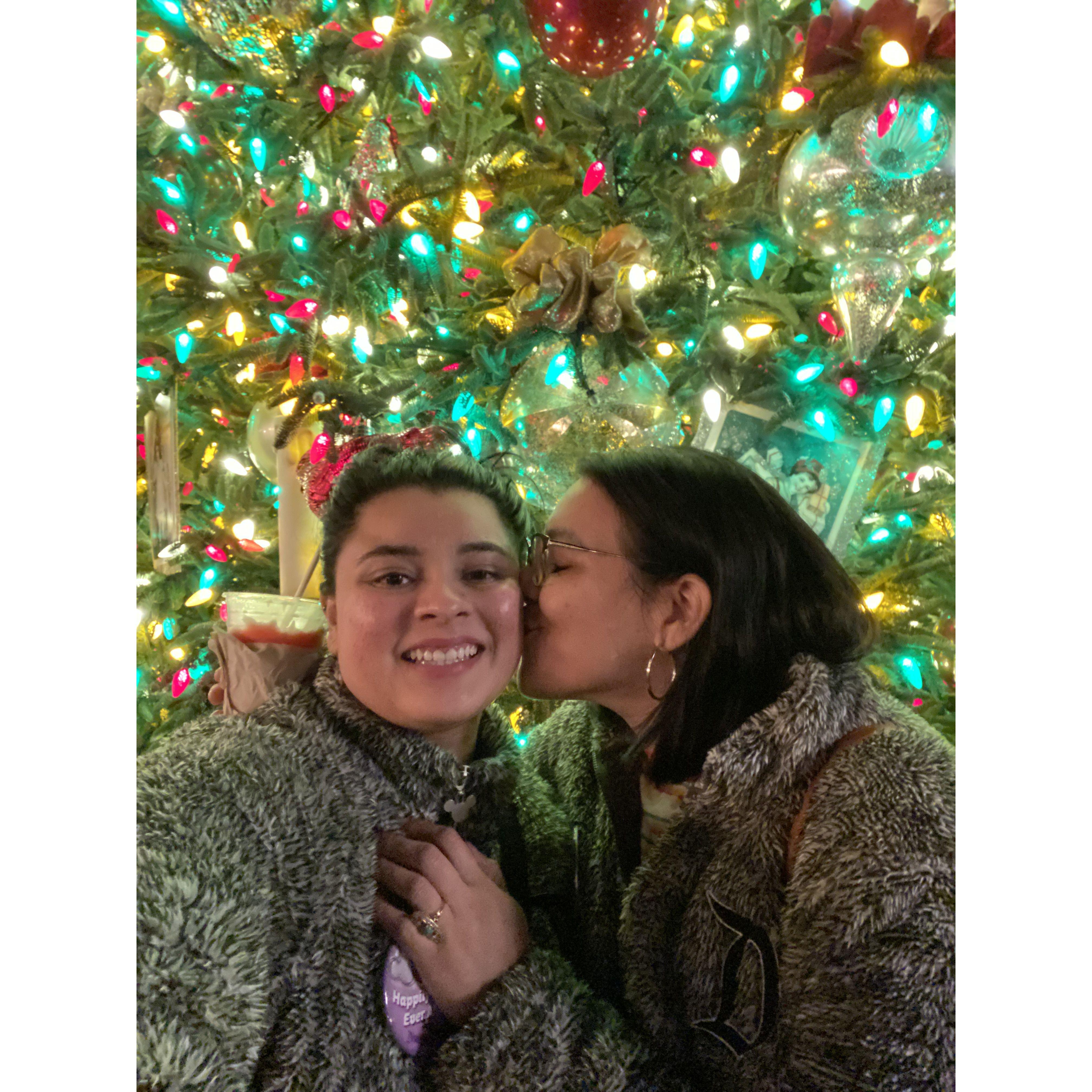 Christmas lights and matching sweaters.