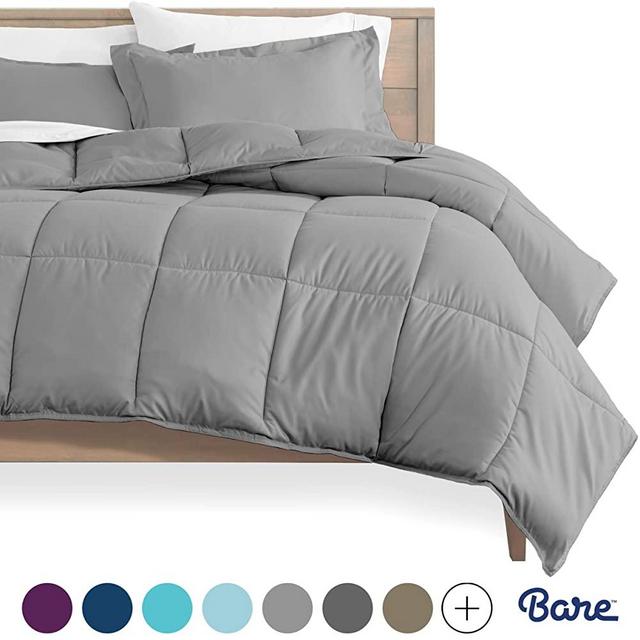 Bare Home Comforter Set - Oversized King - Goose Down Alternative - Ultra-Soft - Premium 1800 Series - Hypoallergenic - All Season Breathable Warmth (Oversized King, Light Grey)