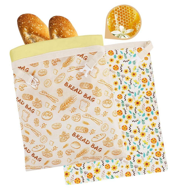 2-Pack Reusable Beeswax Bread Bags - Large 17x13 Inch for Sourdough & Homemade Bread Storage | All-Natural Beeswax Preservation, Eco-Friendly Cotton Food Bags - Easy to Clean & Daily Use