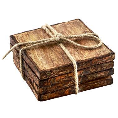 Thirstystone NR23701 Urban Farm Square Mango Wood Bark Coasters (Set of 4), Brown