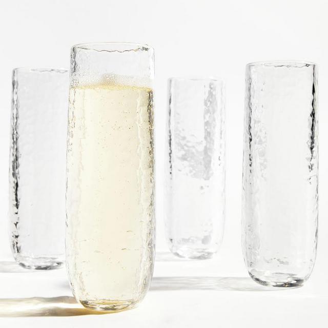 Hammered Outdoor Stemless Champagne Flutes, Set of 4 - Clear