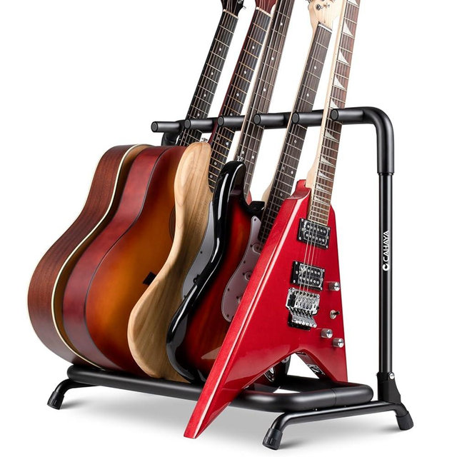 CAHAYA Multi Guitar Rack: Acoustic Guitar Display Rack 5 Holder Thick Padding Guitar Rack Holder Floor Stand for Classical Acoustic Electric Guitars and Bass CY0345
