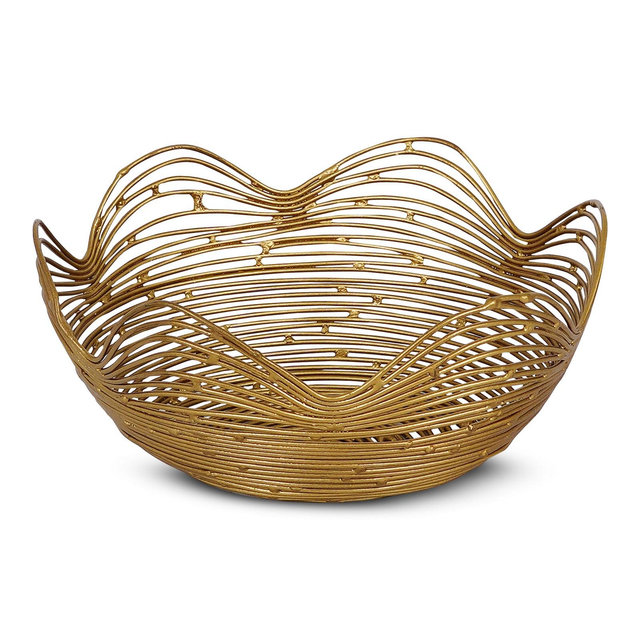 Mela Artisans Gurez Valley Decorative Metal Fruit Bowl – Gold, Small