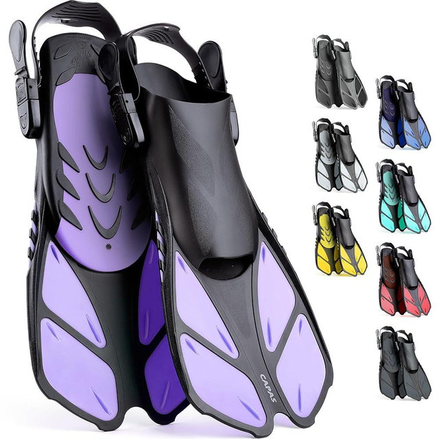 CAPAS Snorkel Fins, Swim Fins Travel Size Short Adjustable for Snorkeling Diving Adult Men Women Kids Open Heel Swimming Flippers
