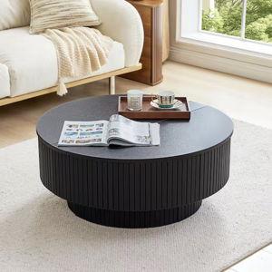 Black Round MDF Storage Coffee Table with a Height-Adjustable Panel
