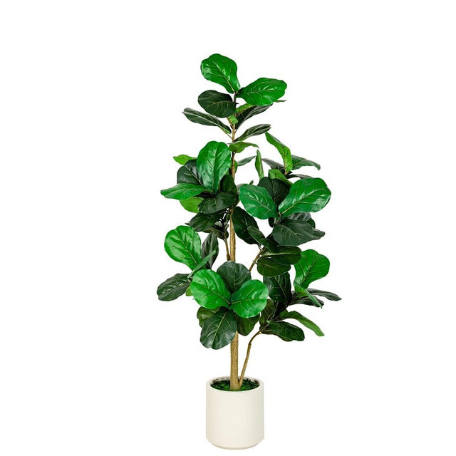 VIVATREES 5FT Fiddle Leaf Fig Artificial Tree with White Planter Pot,Faux Floor Plant, Indoor and Outdoor Fake Plants for Home Office Decor