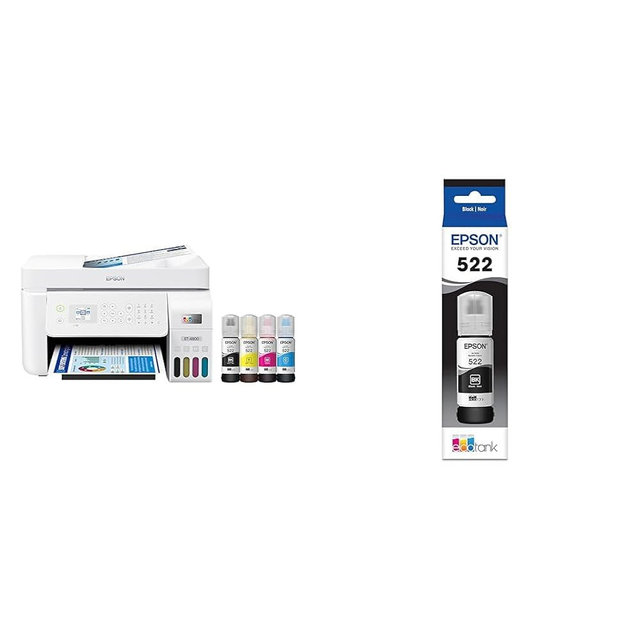 Epson EcoTank ET-4800 Wireless All-in-One Cartridge-Free Supertank Printer with Scanner & 522 EcoTank Ink Ultra-high Capacity Bottle Black (T522120-S)