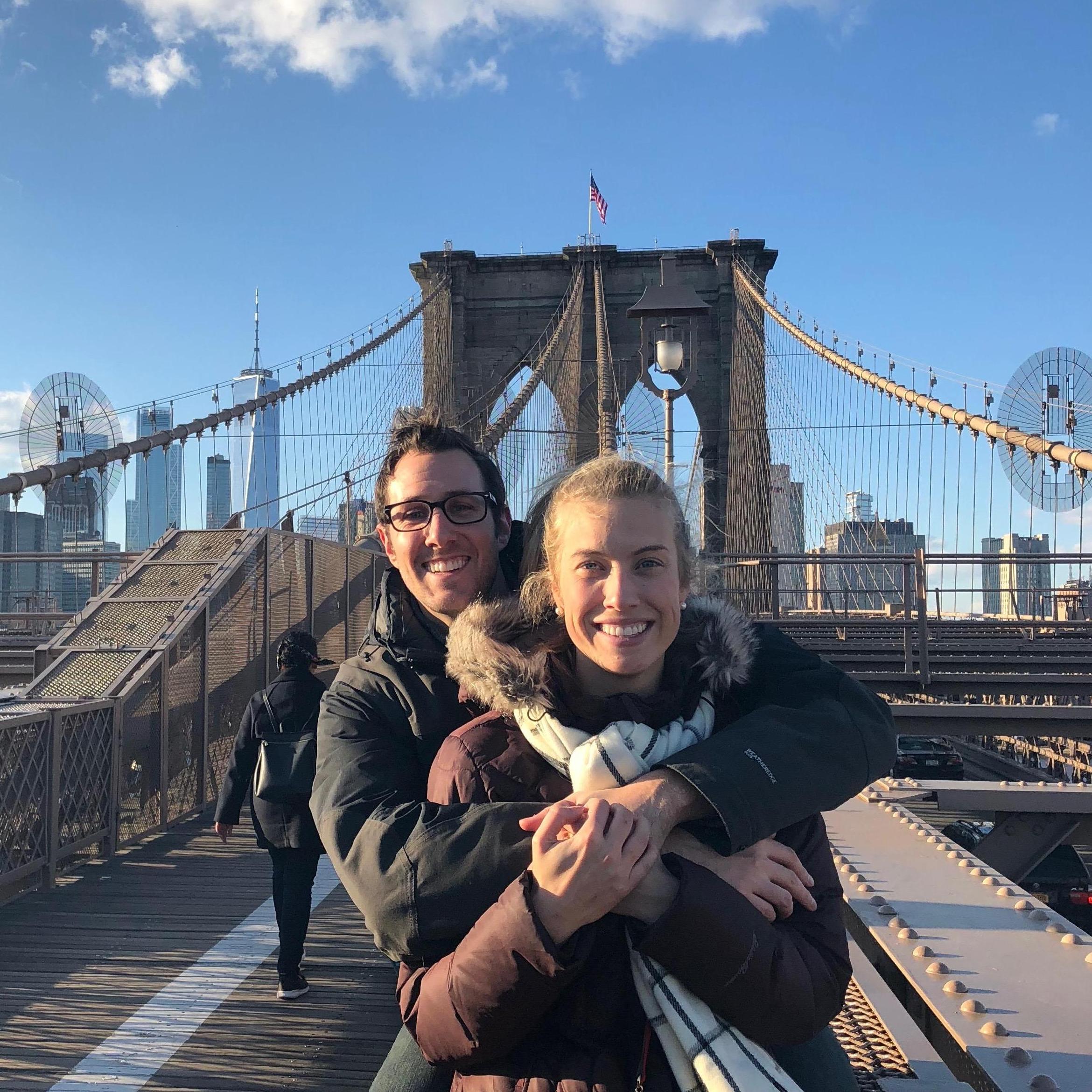 On the Brooklyn Bridge in NYC