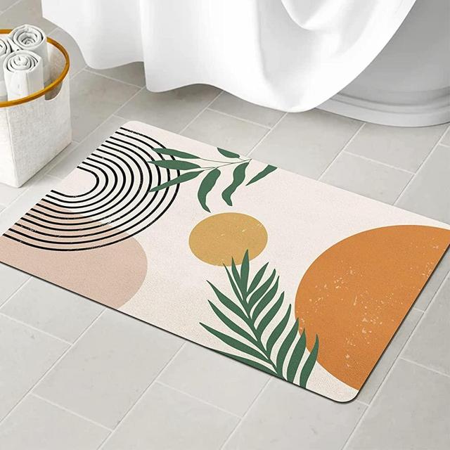 Bath Mats for Bathroom Non Slip Abstract Boho Bathroom Rugs, Super Absorbent Quick Dry Diatomaceous Earth Bath Mat, Ultra Thin Bathroom Rugs Fit Under Door 17" X 27"