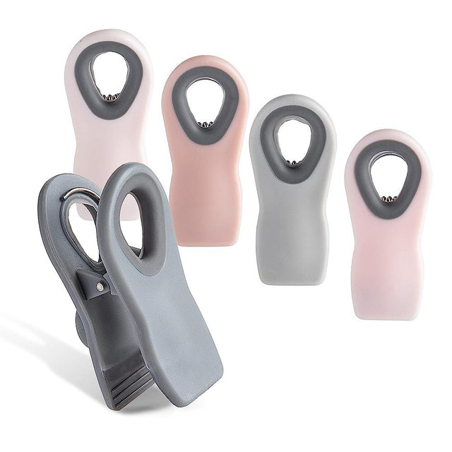 COOK WITH COLOR 5 Pc Chip Bag Clips- Kitchen Clips, Magnetic Chip Clips for Bags, Food Bag Clips with Airtight Seal (Pink and Grey)