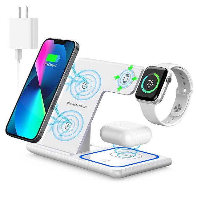 Wireless Charging Station, 3 in 1 Wireless Charger Stand, Fast Wireless Charging Dock for iPhone 14/13/12/11/Pro/X/Max/XS/XR/8/Plus, Apple Watch7/6/5/4/3/2/SE, Airpods 3/2/Pro(White)
