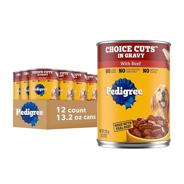 Pedigree Wet Dog Food, Choice Cuts Adult Canned Dog Food with Beef, 13.2 oz. Cans, 12 Count