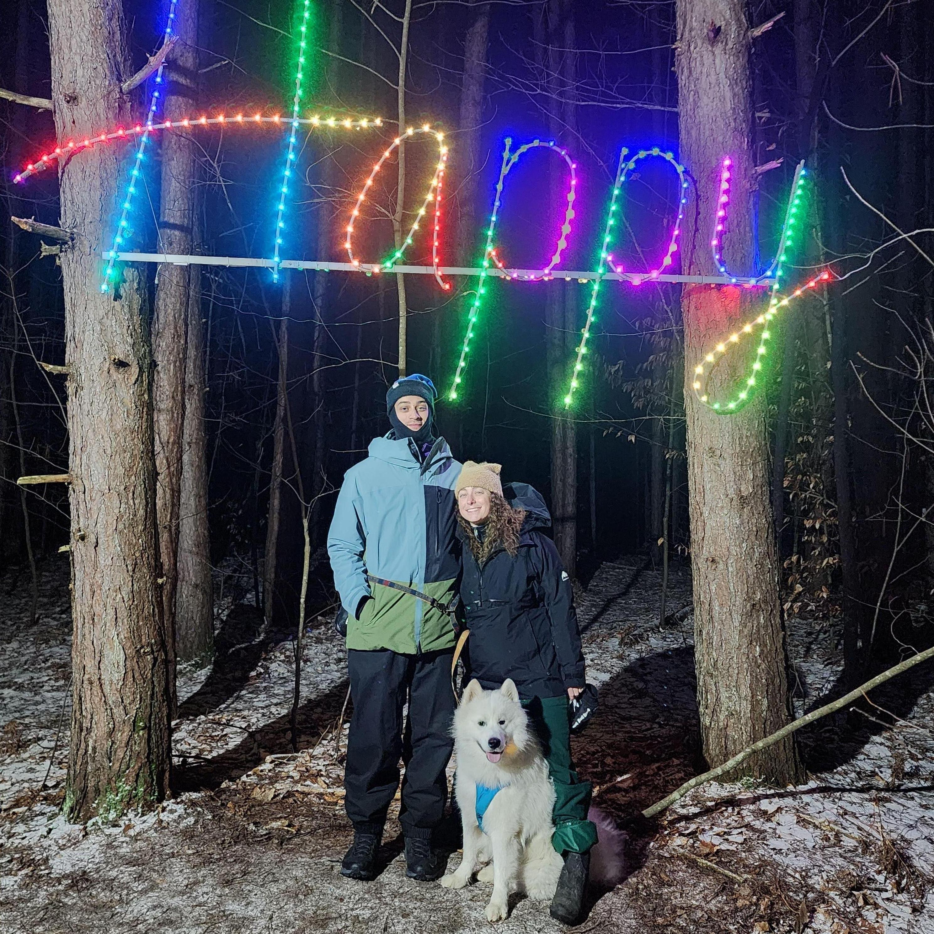 Lighted winter wonderland trail at the Highlands