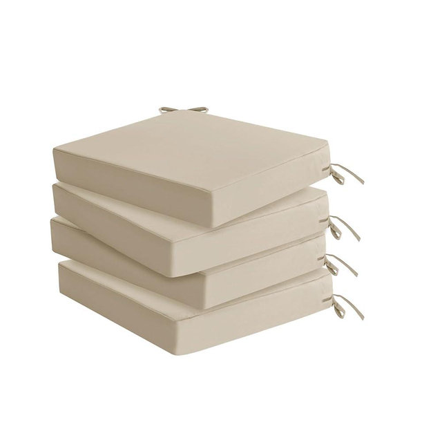 Outdoor Chair Cushions Set of 4: Waterproof & Fade Resistant Seat Cushion for Patio Furniture - 18.5 L x 16 W x 2 H Inch Chair Pads with Ties and Hidden Zipper - Patio Chair Cushion Replacement, Beige
