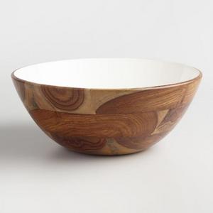White Enamel Wood Salad Bowl
