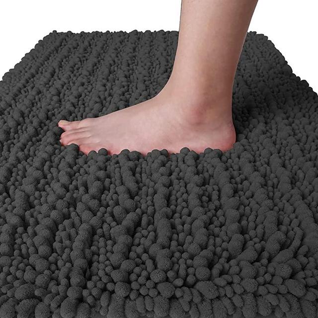 Yimobra Original Luxury Shaggy Bath Mat, 24 x 17 Inches, Soft and Cozy, Super Absorbent Water, Non-Slip, Machine-Washable, Thick Modern for Bathroom Bedroom, Dark Gray