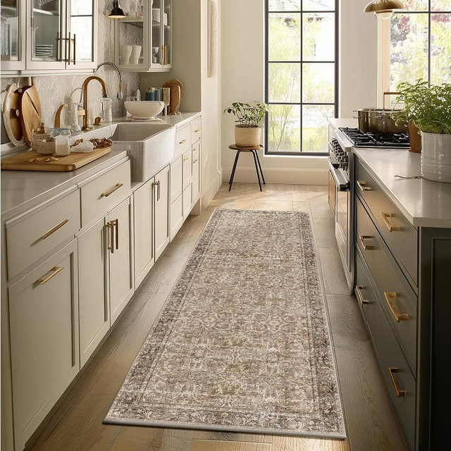 NoiFamo 2'x6' Washable Runner Rug Utral Soft Lightweight Vintage Boho Distressed Non-Slip Backing,Low Pile Stain Resistant Farmhouse Rug for High-Traffic Hallway, Kitchen & Laundry