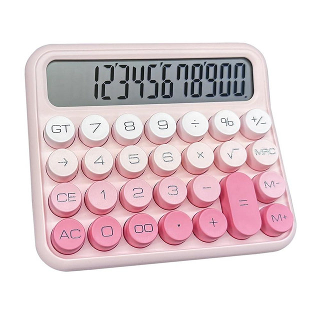 Benkaim Desk Calculator - 12 Digit Large LCD Display, Big Button Calculator for School, Home & Business Use (Pink Gradient)