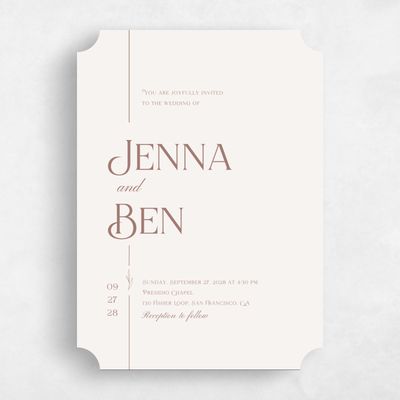 Beige Ticket Wedding Invitation - Hartington Portrait