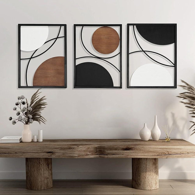 Oakrain 3 Pack Metal Wall Art, Abstract Minimalist Modern Wall Decor for Living Room, Bedroom, Office, Entryway