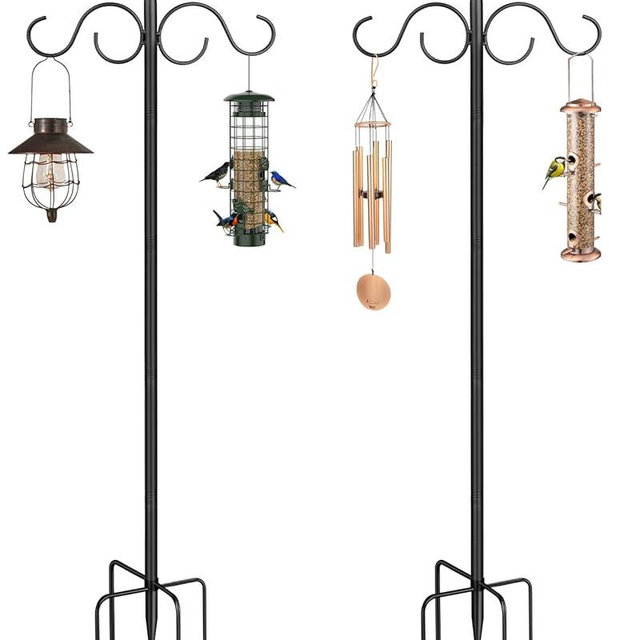 Outdoor Shepherds Hook for Bird Feeder, Double 76in Heavy Duty Shepherd Hooks, Adjustable String Lights Poles for Hanging Garden Plants, Humming Bird Feeder (2 Pack)