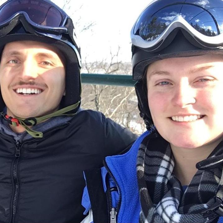Yuriy is continuing to work on his snowboarding skills a little each year! Fun fact: both of us ride goofy style!