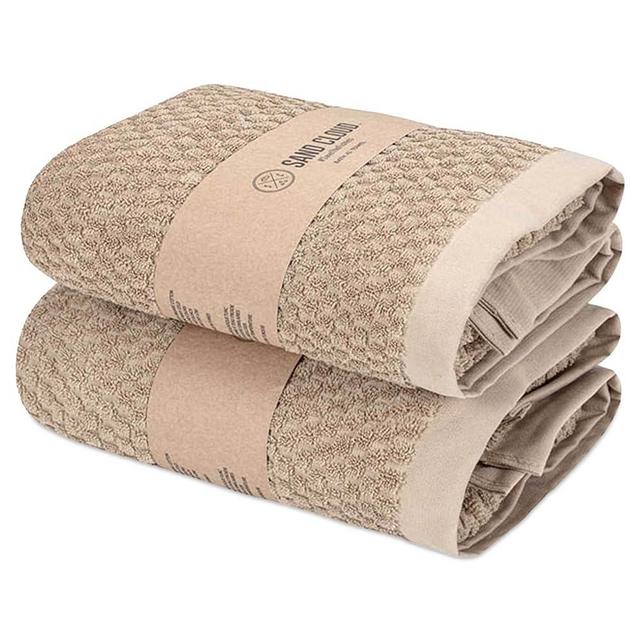 Sand Cloud Turkish Bath Towels for Bathroom, Set of 2 (Atom Sand, Extra Large) - Luxury Soft Linen Turkish Organic Cotton Yarn is Luxurious & Absorbent - Premium Shower & Bathroom Towels Dry Faster