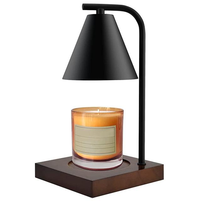 SOKCVSEA Fragrance Candle Warmer Lamp - Home Decor Wax Melt Jar Candles Vintage Metal Wooden Base (Square Black)