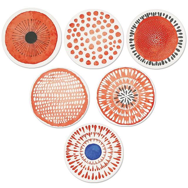 AD Set of 6 Coasters for Drinks Absorbing Round Ceramic Stone Coaster with Cork Base,Tabletop Protection Mat for Mugs and Cups,Office,Kitchen (Coral Watercolor Series)