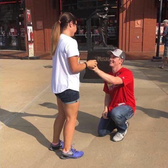 The happiest day of my life, Logan proposed to me on June 1st 2018 in front of the Cardinals Stadium. We went to the Pirates vs Cardinals game that night!