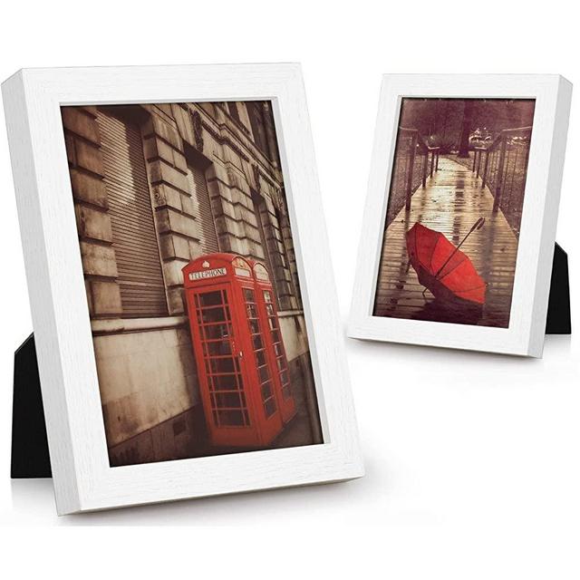Emfogo 5x7 Picture Frame, Pack of 2 Rustic Picture Frames 5x7 with Real Glass, Solid Wood 5x7 Photo Frame for Table Top Display or Wall Mounted (Vintage White)