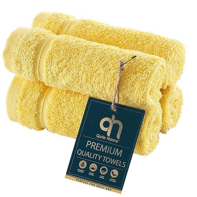 Qute Home 4-Piece Washcloths Towels Set, 100% Turkish Cotton Premium Quality Towels for Bathroom, Quick Dry Soft and Absorbent Turkish Towel Perfect for Daily Use, Set Includes 4 Wash Cloths (Yellow)