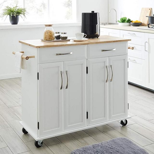 BELLEZE Rolling Kitchen Cart On Wheels Cabinet Storage Cart Island Heavy Duty Storage Rolling Trolley