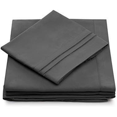 Cosy House Collection Queen Size Bed Sheets - Grey Luxury Sheet Set - Deep Pocket - Super Soft Hotel Bedding - Cool & Wrinkle Free - 1 Fitted, 1 Flat, 2 Pillow Cases - Charcoal Queen Sheets - 4 Piece
