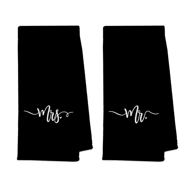 UINHMOP 16''x24'' Set of 2 Mr. and Mrs. Couple Soft and Absorbent Bath Towels Hand Towels for Bathroom Kitchen,Wedding Anniversary Valentine’s Day Gifts for Couples Newlyweds(Black)