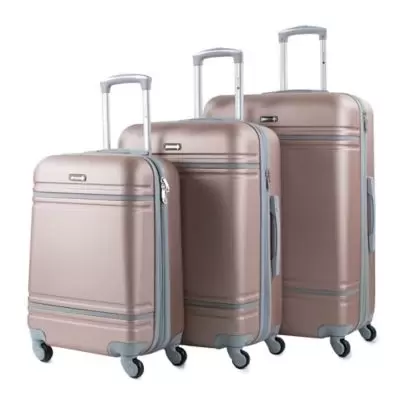 American Sport Plus Varsity 3-Piece Hardside Spinner Luggage Set in Rose/Grey