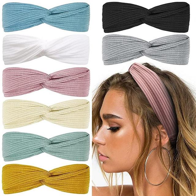 Huachi Boho Headbands for Women Non Slip Twist Hair Bands for Short Hair Fashion Summer Hair Accessories, Solid Color, 8Pcs