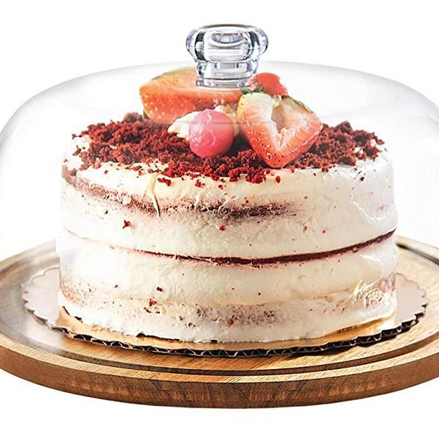 Godinger Cake Stand, Cake Platter Server with Dome, Acaciawood and Shaterproof Acrylic Lid