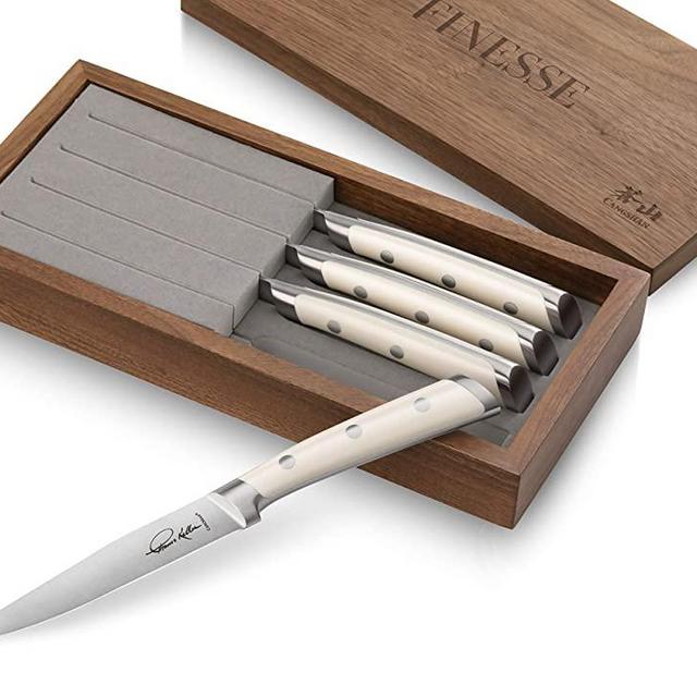 Cangshan | Thomas Keller Signature Collection 4-Piece Forged Straight Edge Steak Knife, Walnut Box